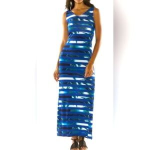 APT. 9 Blue Black Stripe Palm Tree maxi Dress size M new no tags.       #15